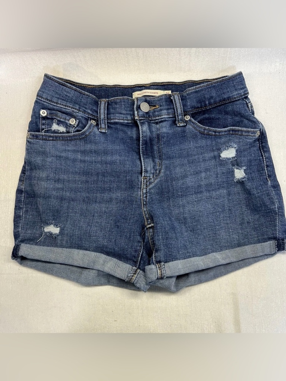 Women's Levi's Mid Length Shorts Distressed Stretchy Cuffed Denim Jean Shorts
